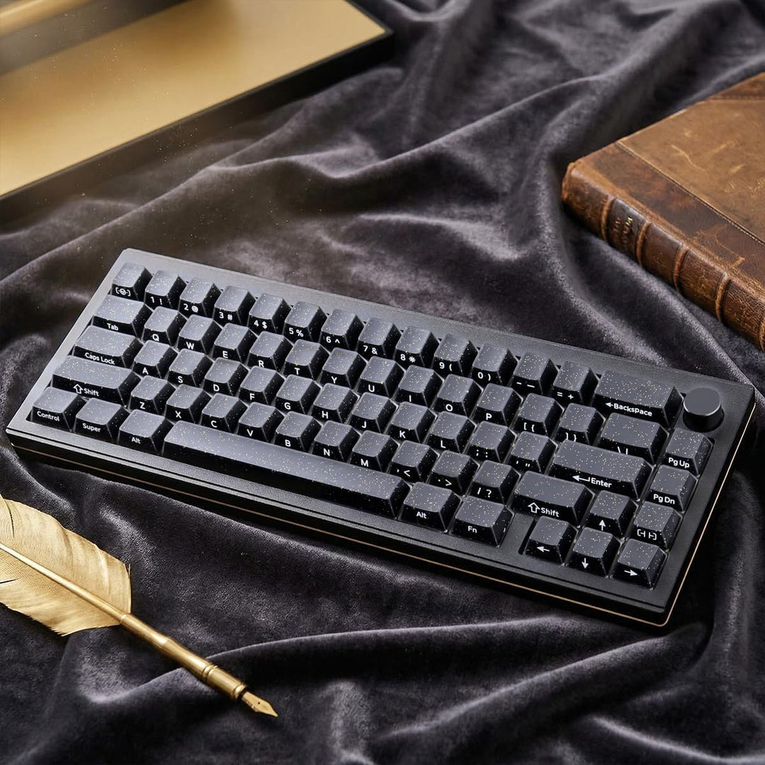 JakeTsai Velvet Crystal Jelly Black Keycaps, 126 Keys Double Shot Translucent PC Keycaps Dye-Sub Che