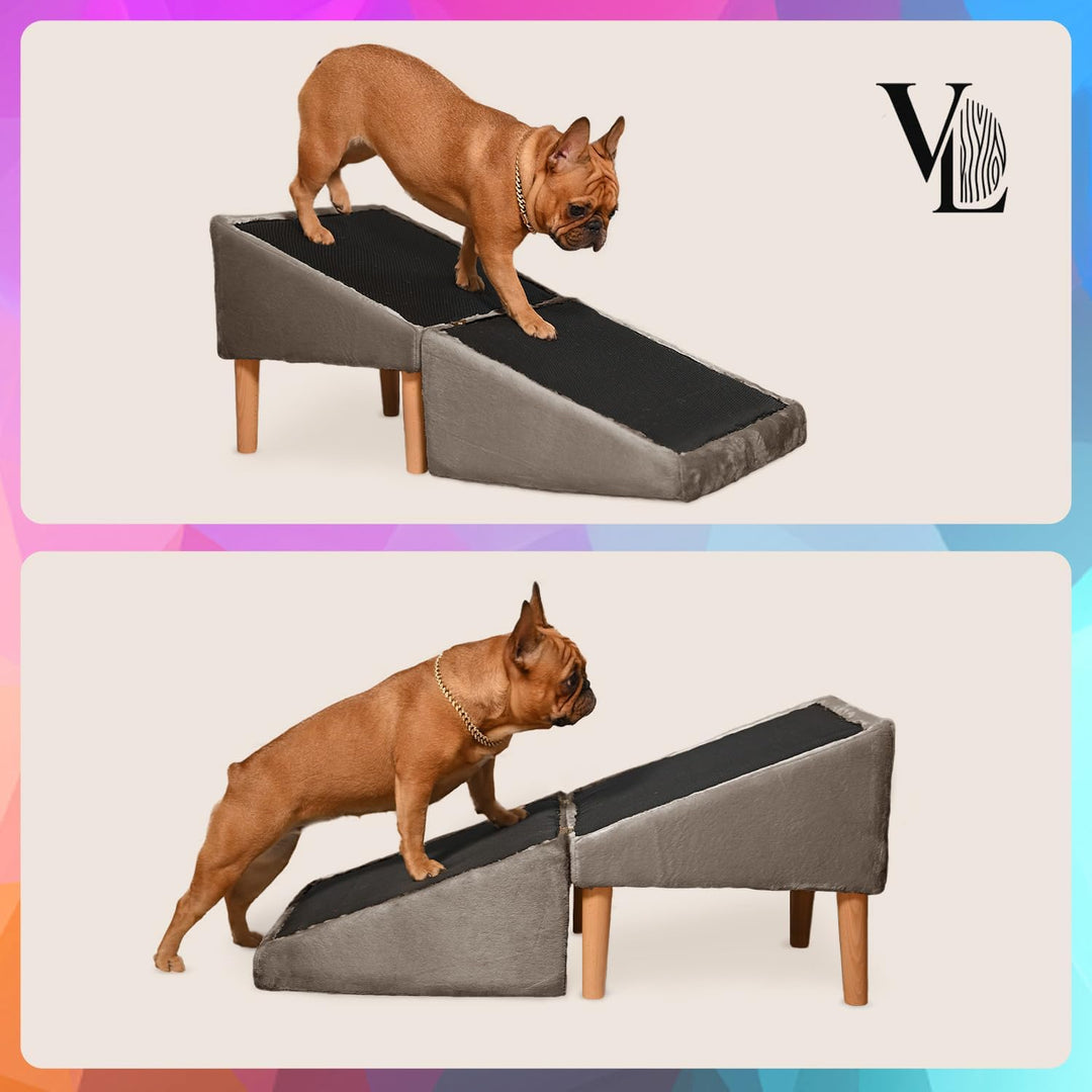 VELORA H&amp;L Hunderampe Hellbraun - 2in1 Hundetreppe und Sitzhocker, Klappbare Einstiegshilfe für Sofa