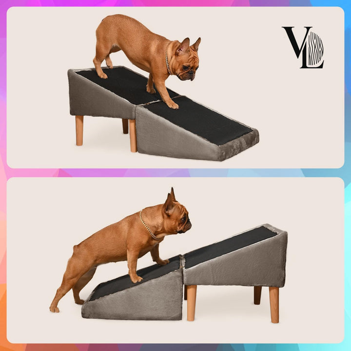 VELORA H&amp;L Hunderampe Hellbraun - 2in1 Hundetreppe und Sitzhocker, Klappbare Einstiegshilfe für Sofa