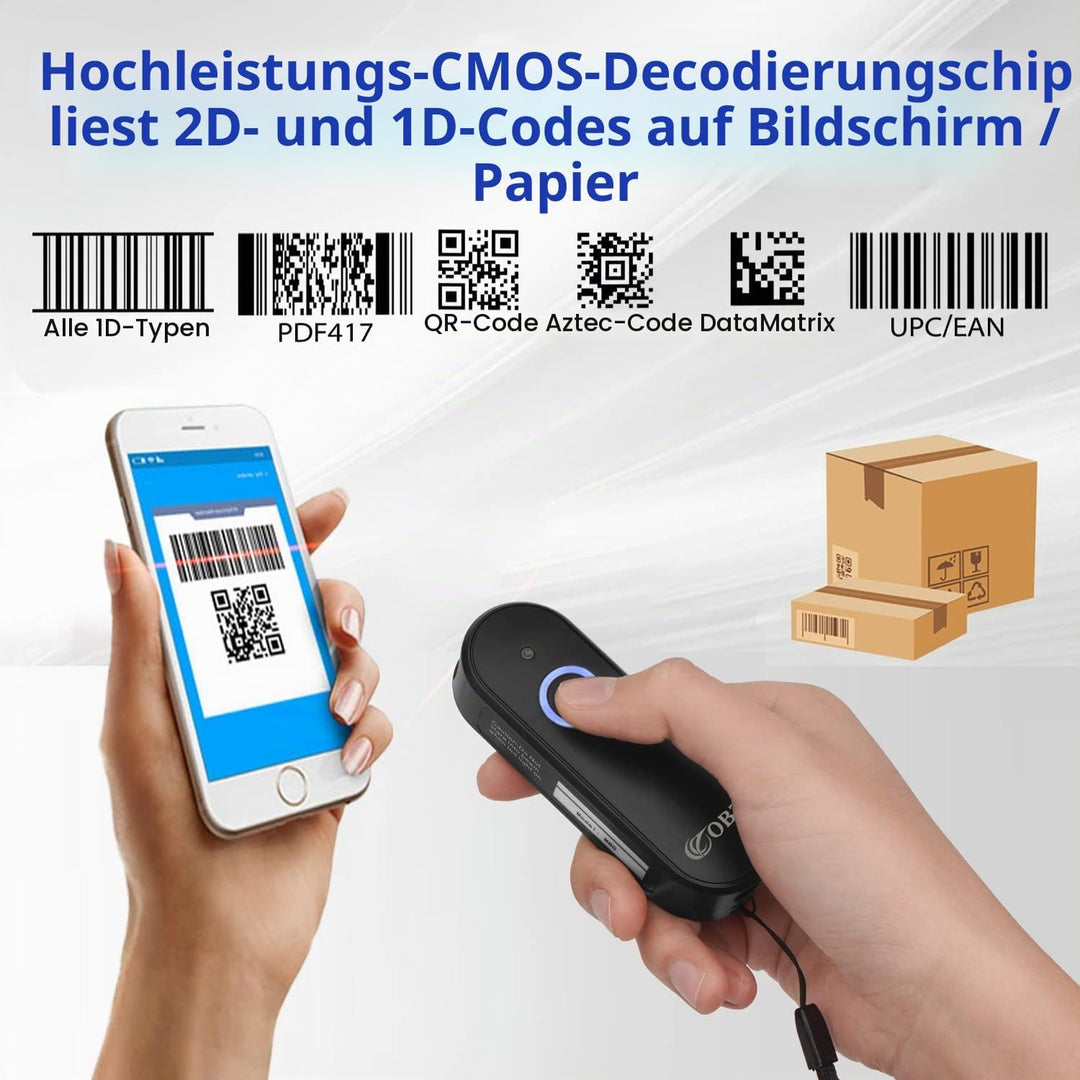 OBZ Mini 2D Barcode Scanner Bluetooth, Barcode Scanner Kabellos 3 in 1 USB &amp; Bluetooth &amp; 2.4G Wirele