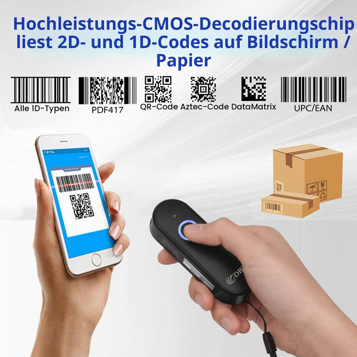 OBZ Mini 2D Barcode Scanner Bluetooth, Barcode Scanner Kabellos 3 in 1 USB &amp; Bluetooth &amp; 2.4G Wirele