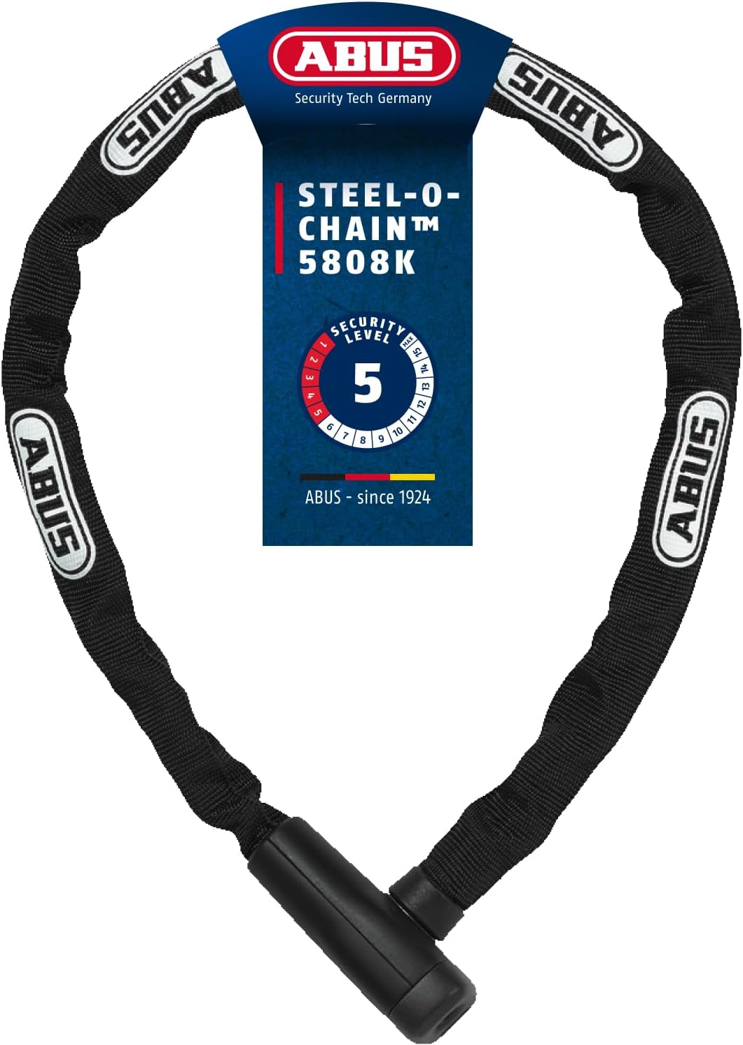ABUS Kettenschloss Steel-O-Chain 5805K – Fahrradschloss aus Stahl – ABUS-Sicherheitslevel 5 Schwarz