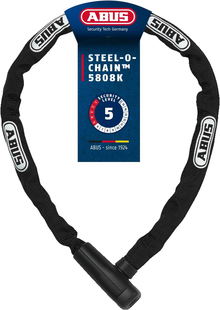ABUS Kettenschloss Steel-O-Chain 5805K – Fahrradschloss aus Stahl – ABUS-Sicherheitslevel 5 Schwarz