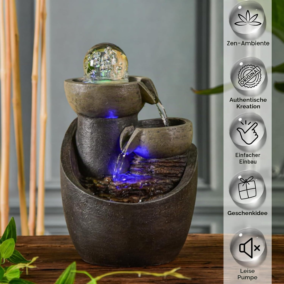 Innenbrunnen Kaskaden Glas Wasserwassereffekt Natursteinlicht LED Bunte LED, Tischbrunnen, aussergew
