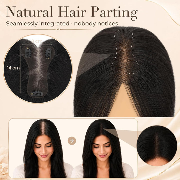 S-noilite Toupet für Damen, Clip in Haar Toppers mit Seitenpony 100% Echthaar für Dünnes Haar Oberko
