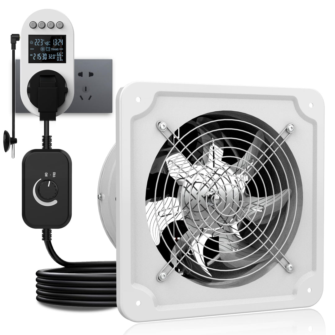 Aygrochy 150mm abluftventilator mit Temperatursensor für keller Garage 150mm mit Smarte Steckdose, 1