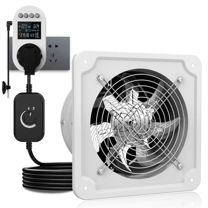 Aygrochy 150mm abluftventilator mit Temperatursensor für keller Garage 150mm mit Smarte Steckdose, 1