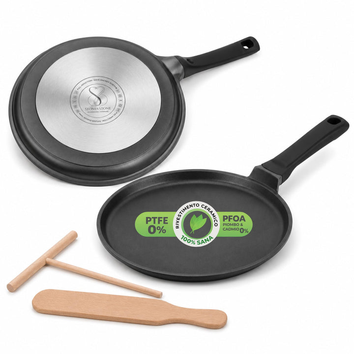 Stone&Stone Crêpespfanne 26cm – Pfannkuchenpfanne Antihaft, Induktion & Gas geeignet, Spülmaschinenf