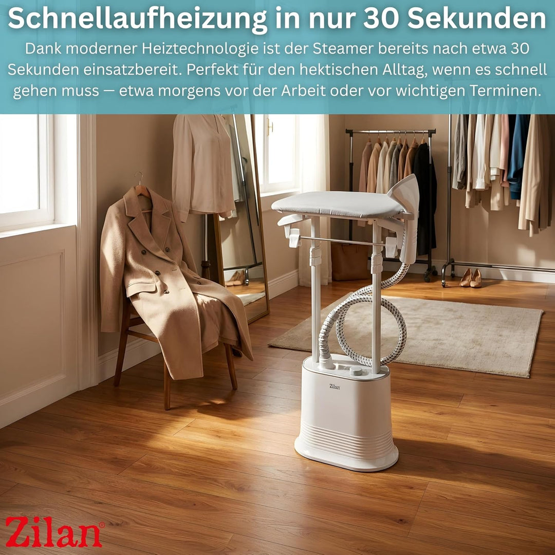 Zilan 2-in-1 Stand Dampfglätter mit Bügelbrett, 2000W Dampfbügelstation & Dampfbürste 30 Sekunden Sc