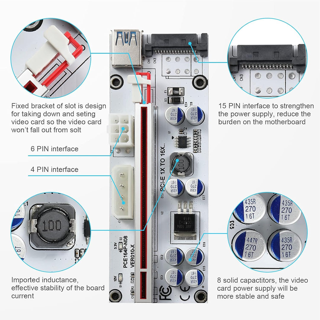 YABOANG PCIE Riser 1 x bis 16 x Grafikerweiterung für Bitcoin GPU Mining Powered Riser-Adapterkarte,