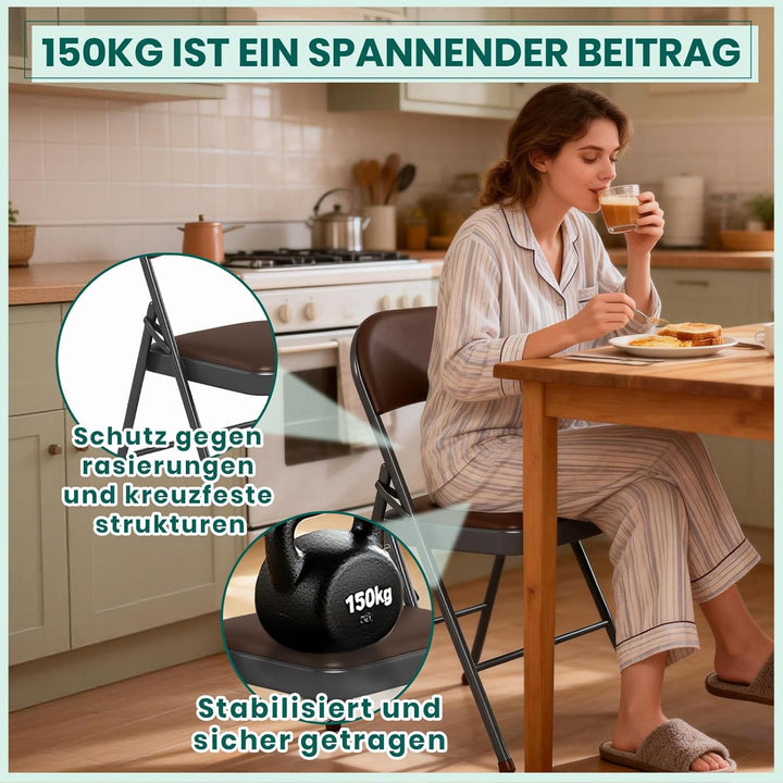 Klappstuhl 6er Set mit PU-Leder &amp; Polsterung, Stabiler Metallrahmen, Leicht &amp; Platzsparend, für Büro