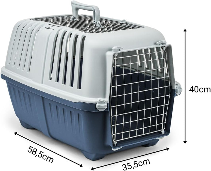 lionto Hundetransportbox aus Kunststoff mit Metallgitter, 58,5x35,5x40 cm, Transportbox mit praktisc