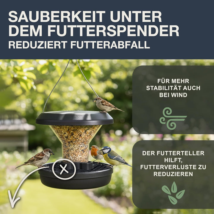 SWISSINNO SMART Birds CHUR Vogelfutterspender Anthrazit aus Aluminium Hängender Saatspender eichhörn