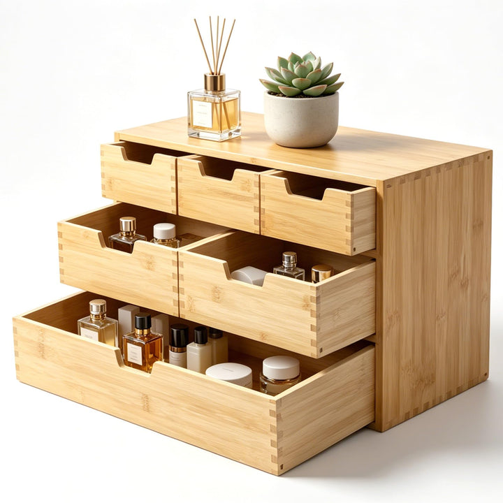 EFUTURETIME Schubladenbox Holz 42 × 20 × 28,5cm Bambus mit 6 Schubladen, 6 Schubladen
