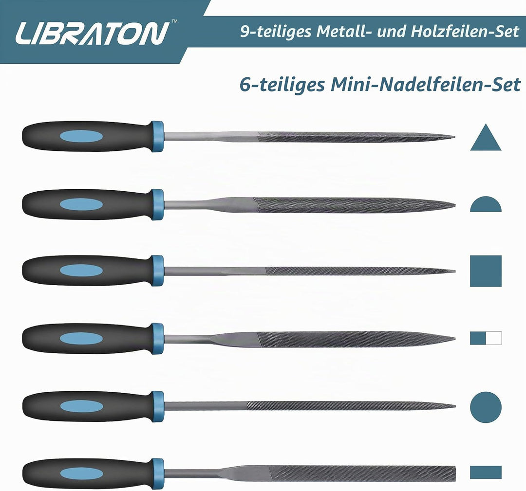 LIBRATON Feilen Set, Werkstattfeile Satz 9 tlg. Feilenset Metall Set Feilensatz inkl. Flachfeile Hal