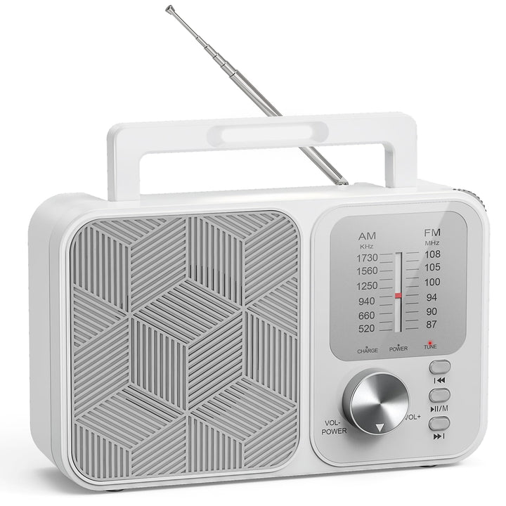 Tragbares Radio AM/FM/UKW Kofferradio Netz und Batteriebetrieb, Weiss