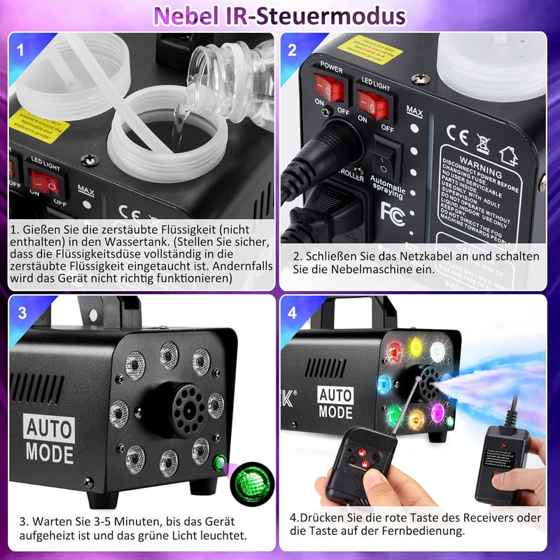 Nebelmaschine, AGPtEK Nebel Maschine mit kabelloser Fernbedienung UND aktiviertes LED Licht, 500 WAT