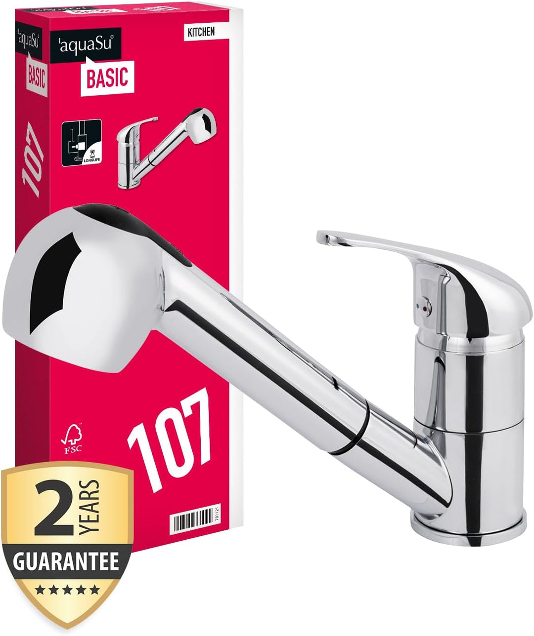 'aquaSu® Basic Küchenarmatur Tiado für Spüle | Spültischarmatur mit ausziehbarer Geschirrbrause | Wa