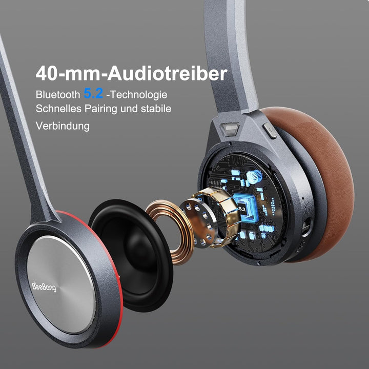Bluetooth Headset mit Mikrofon, Wireless Headset mit Ladestation & USB Dongle für PC, 40 Stunden Spr