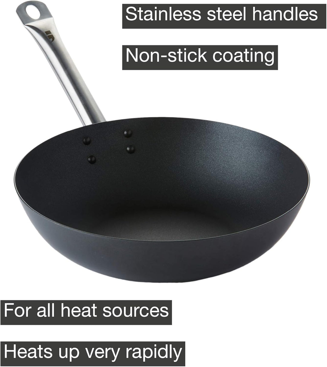 Point-Virgule Wok Pfanne mit Antihaft Beschichtung und Edelstahlgriff für Wok-Grillgerichte zu berei