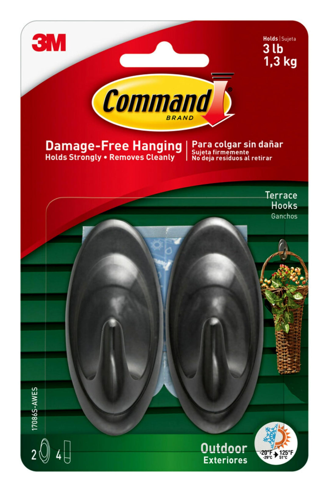 Command Outdoor Terrace Hook, Medium, Slate, 2-Hooks (17086S-AWES) by Command 0 Modern, Medium Conte