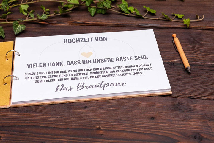 Hochzeitideal – Besonderes Gästebuch Hochzeit Alan mit 40 Seiten à 100g I Hochzeit Gästebuch aus Hol