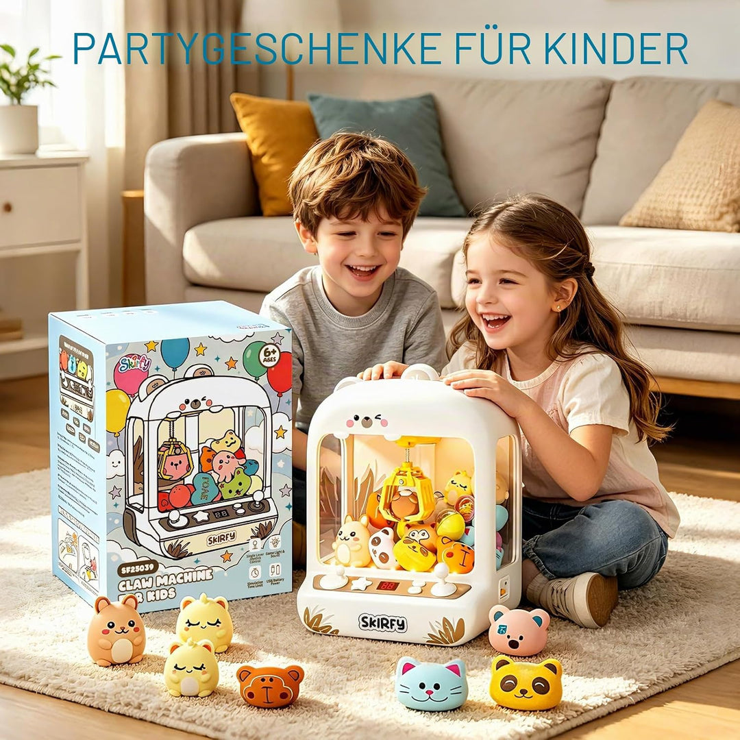 Skirfy Greifautomat Kinder mit LED-Licht, Sound und 30 Mini-Figuren, Elektronischer Süssigkeitenauto