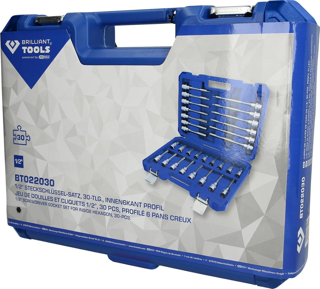 BRILLIANT TOOLS BT022030 1/2" Bit-Stecknuss-Satz, 30-tlg, Innensechskant-Profil [Powered by KS TOOLS