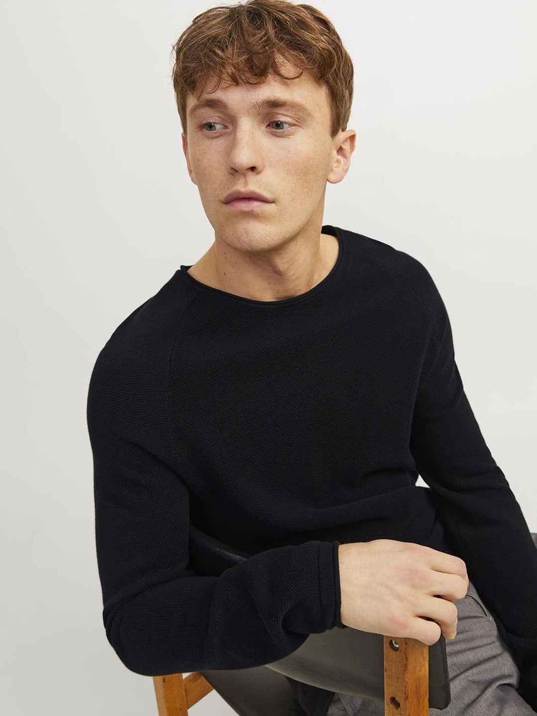 JACK & JONES Male Strickpullover mit Rundhals Einfarbig Strickpullover mit Rundhals XL Schwarz, XL S
