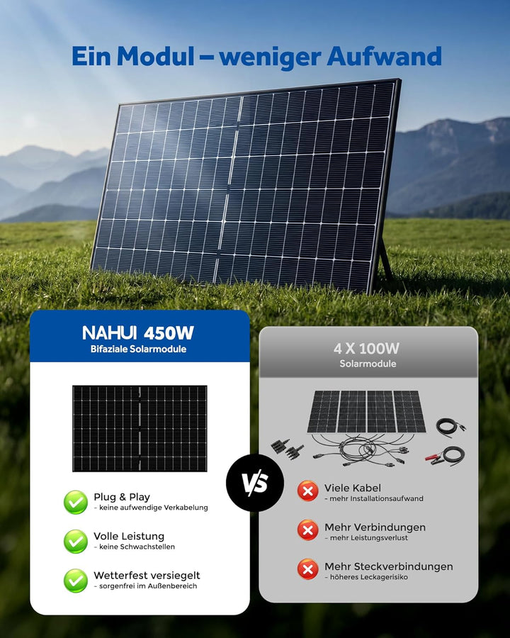 2x 450W Bifaziales Solarmodul, N-Typ Monokristallin 16BB Halbzellen-Modul, Ganz Schwarz Doppelglas,