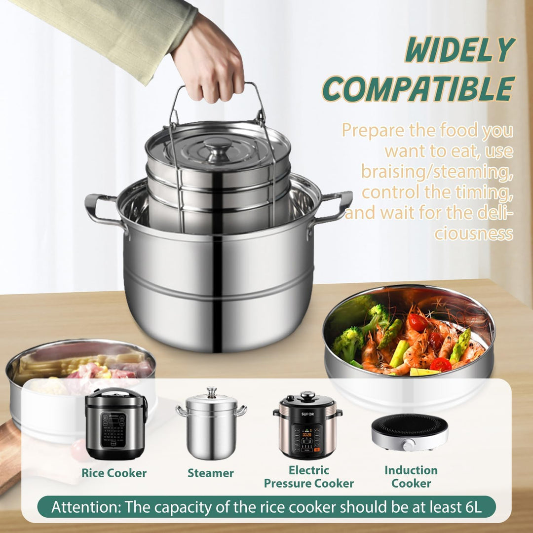 Stapelbares Edelstahl Dampfgarer Set, 20 cm Dämpfgeschirr mit Deckel Stapelbarer Dampftopf Kochgesch