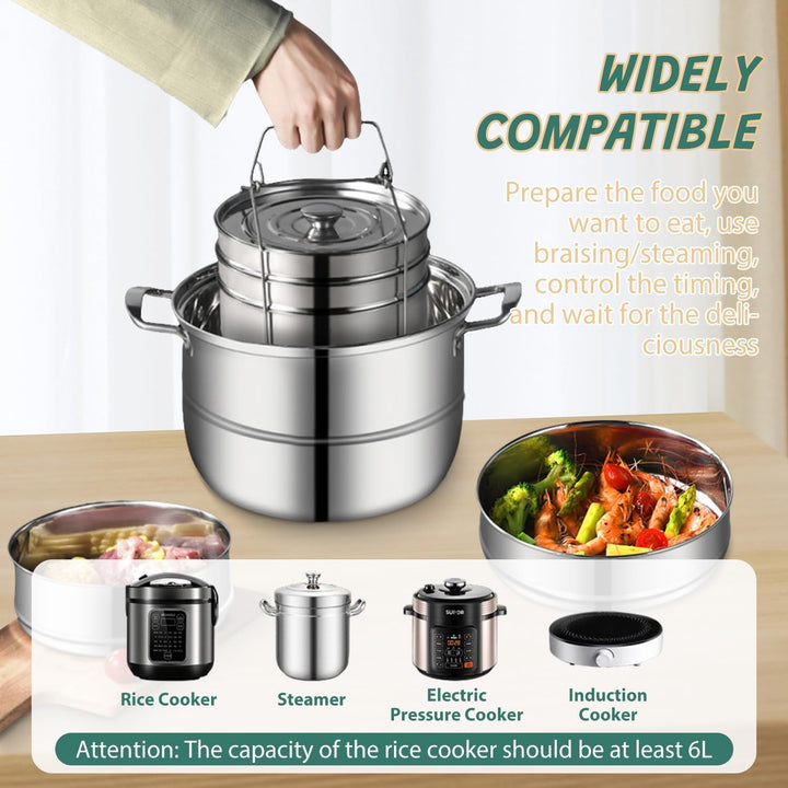 Stapelbares Edelstahl Dampfgarer Set, 20 cm Dämpfgeschirr mit Deckel Stapelbarer Dampftopf Kochgesch