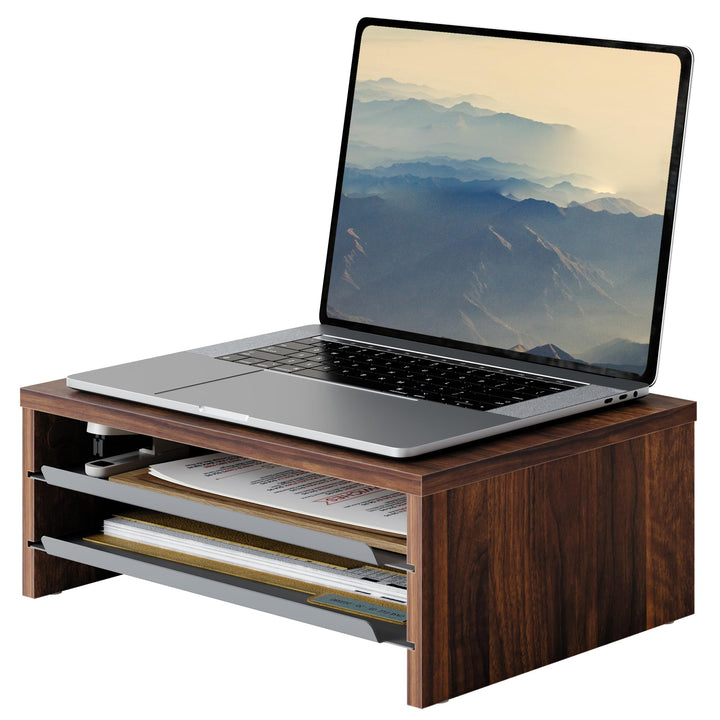 Fenge Monitorständer, Monitorerhöhung mit Ablage, Holz und Metall, Schreibtisch-Organizer für Zuhaus