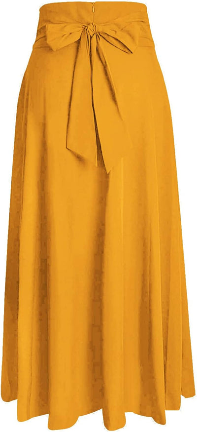 Damen High Waist Maxirock Taschen mit Seitenschlitz Langer A-Linie Rock XL 0 Ingwer, XL 0 Ingwer