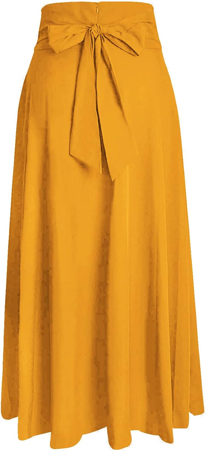 Damen High Waist Maxirock Taschen mit Seitenschlitz Langer A-Linie Rock S 0 Ingwer, S 0 Ingwer