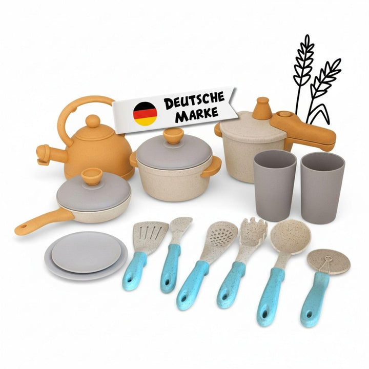 alldoro 60425 Küchenspielzeug Kinderküche, 14-TLG. Koch- & Geschirrset mit Töpfen, Pfanne, Teekanne