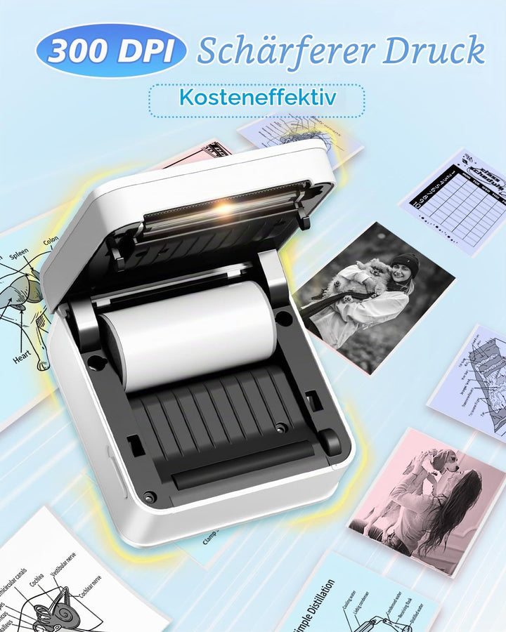 Phomemo Mini Drucker für Smartphone, Aufgerüstet 300 DPI Mini Thermodrucker P2S Sofortbilddrucker fü