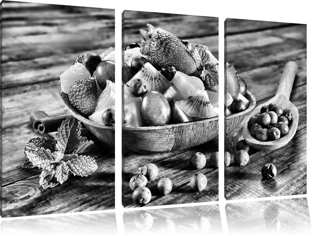 Pixxprint Apfel Kirsche Obstkorb als Leinwandbild/Grösse: 3 Teilig (120x80) cm/Wandbild/Kunstdruck/f