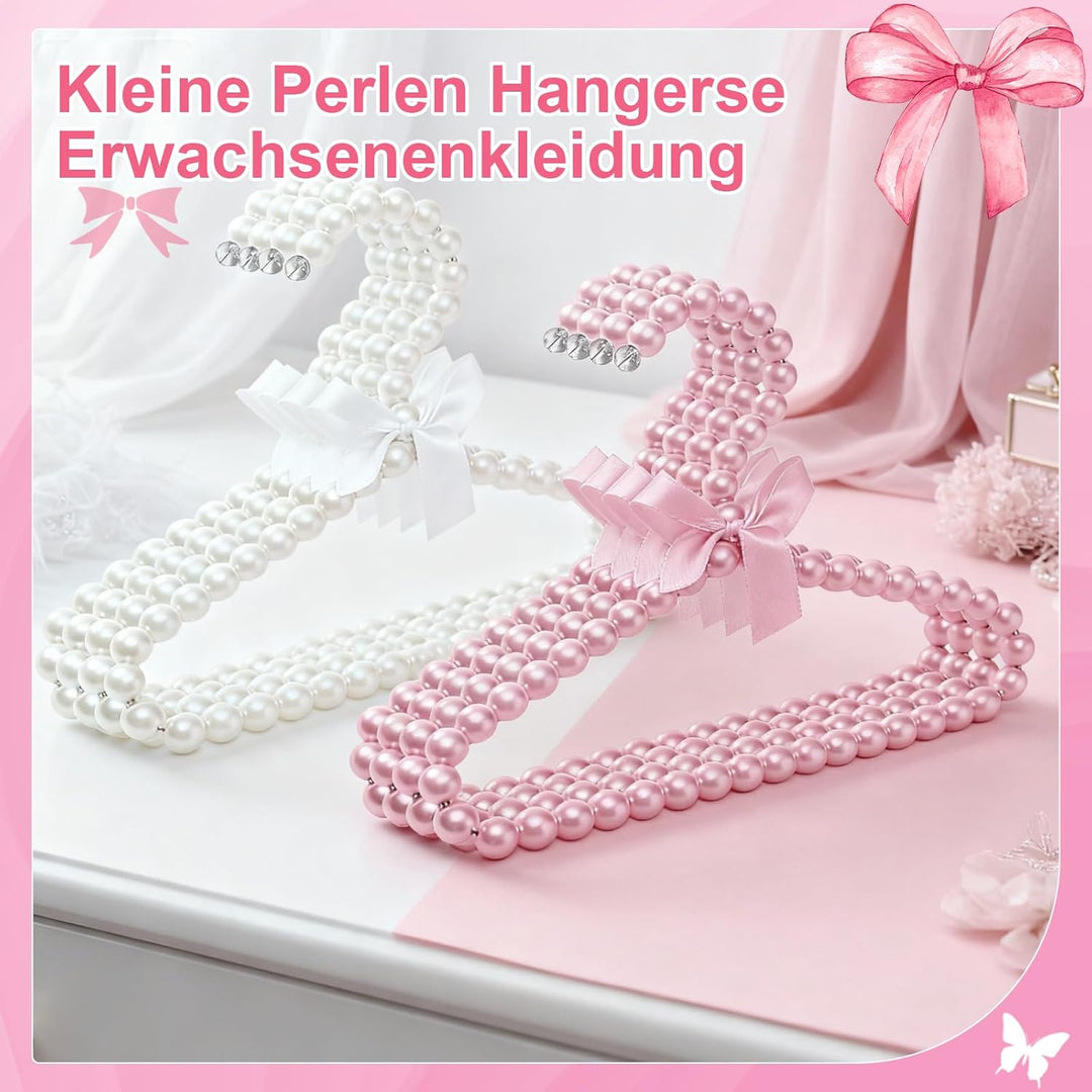 10er Pack Kleine Perlen-Kleiderbügel – 8 Zoll Schleifen-Kleiderbügel mit Perlen und Band, Elegante R