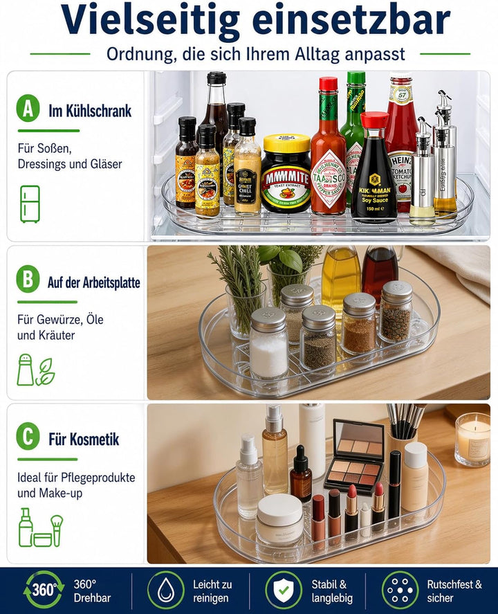 Kühlschrank Drehteller Organizer, Lazy Susan Rechteckig, Drehteller Kühlschrank 40 cm, rutschfest, S
