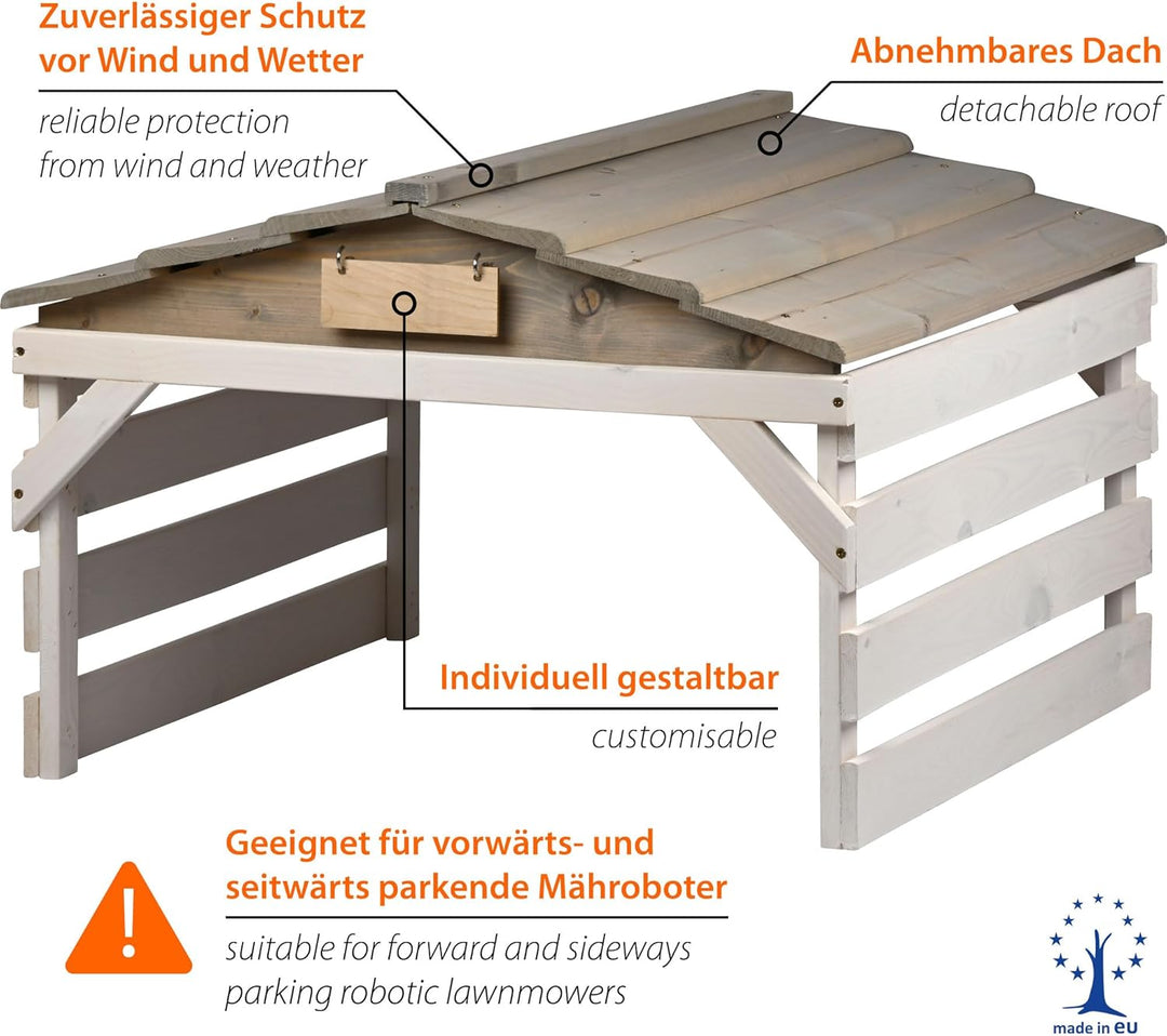 dobar® Mähroboter Garage aus Holz mit abnehmbarem Dach - Rasenroboter Unterstand mit individualisier