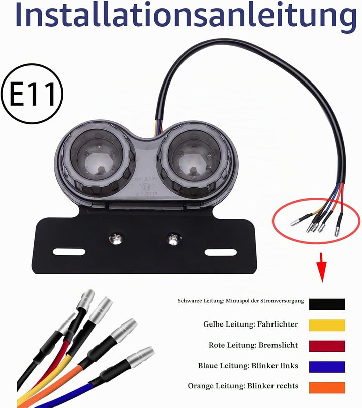 JMTBNO Motorrad LED Rücklichter Integrierte Bremslicht & Blinker Kontrollleuchte 40 LED Rückleuchte