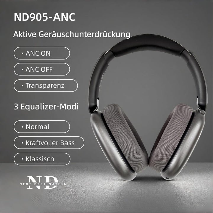 Next Destination ND905-ANC Kabellose Kopfhörer mit Bluetooth 5.4, aktive Geräuschunterdrückung, 40 H