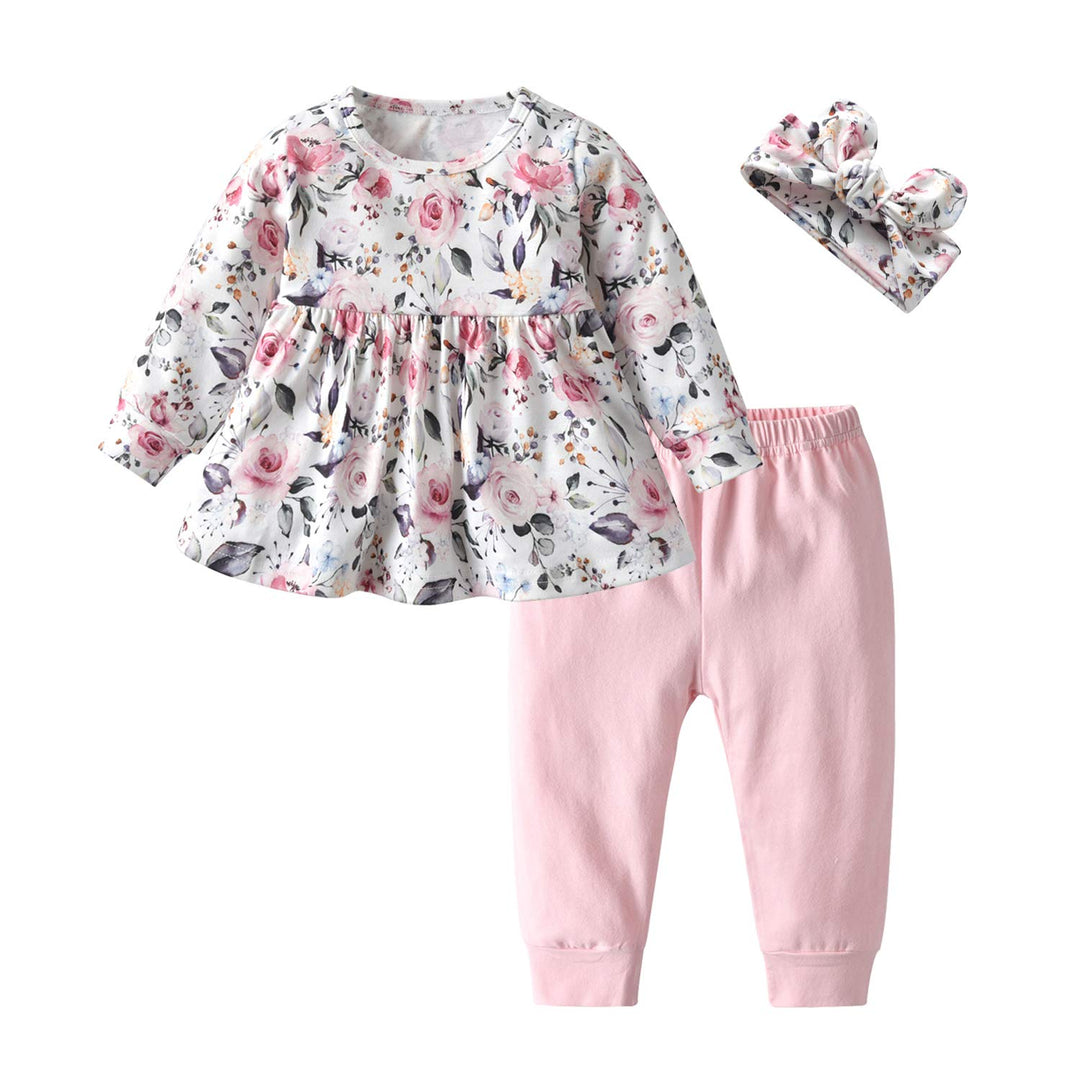 Baby Mädchen Outfits Mädchen Floral gedruckte lange Ärmel Top Hose 3pcs Kleidung Set für Baby Mädche