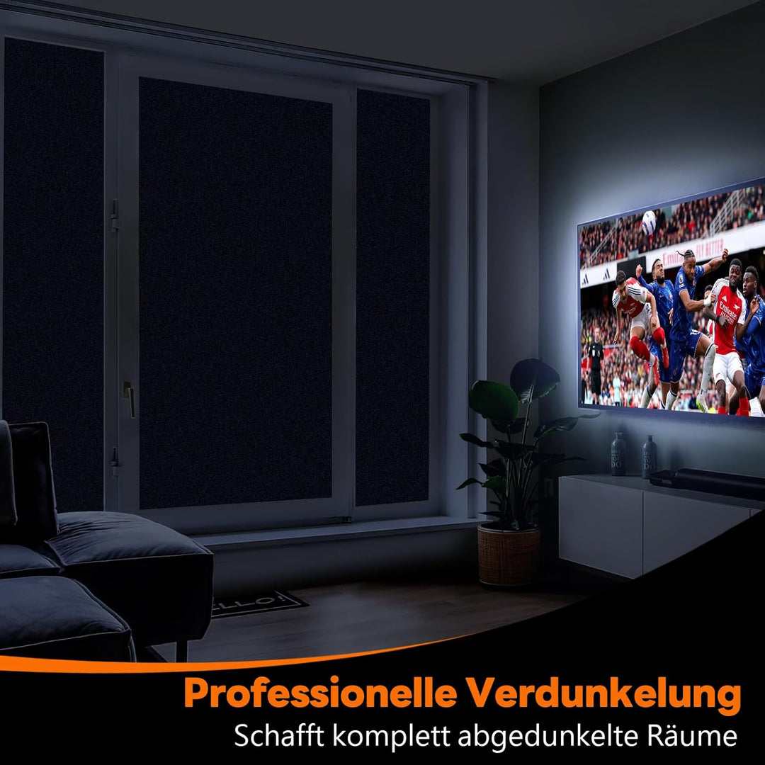 Funfox Fensterfolie Schwarz Verdunkelungsfolie Blickdicht Fenster Sonnenschutz Milchglasfolie Selbst