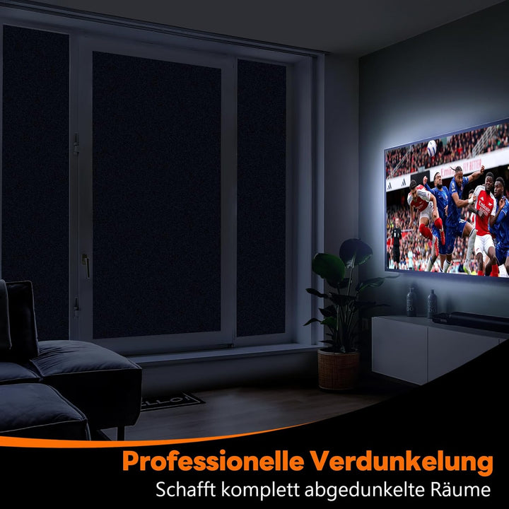 Funfox Fensterfolie Schwarz Verdunkelungsfolie Blickdicht Fenster Sonnenschutz Milchglasfolie Selbst