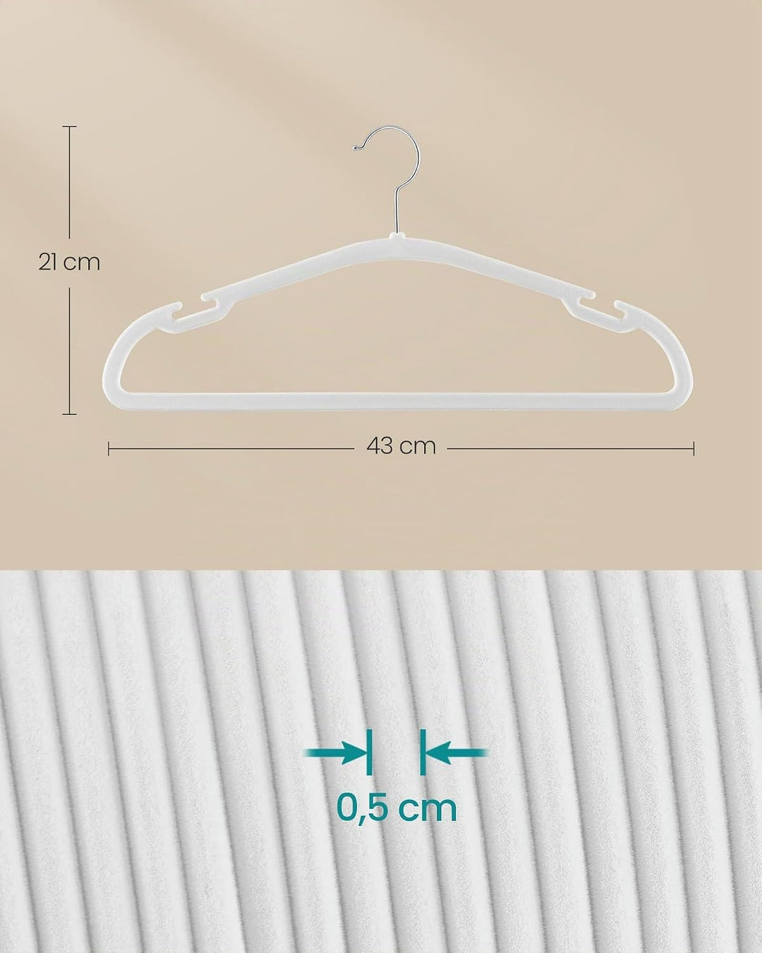 SONGMICS Kleiderbügel Samt, Bügel 50er Set, 43 x 21 cm, Samtbügel rutschfest, breite Schulterkerben,
