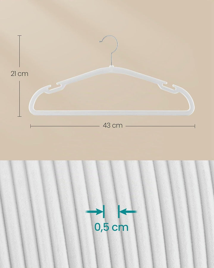 SONGMICS Kleiderbügel Samt, Bügel 50er Set, 43 x 21 cm, Samtbügel rutschfest, breite Schulterkerben,