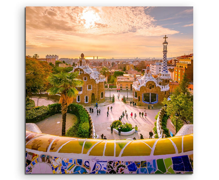 Sinus Art Wandbild 90x90cm Landschaftsfotografie – Park Guell in Barcelona, Spanien, 90x90cm