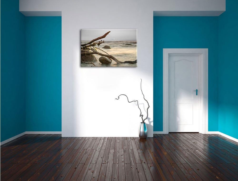 Pixxprint Ruhige See im Nebel als Leinwandbild/Grösse: 100x70 / Wandbild/Kunstdruck/fertig bespannt,